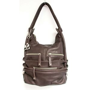 LRG Barbara Milano Italy BROWN GENUINE LEATHER ZIP POCKET SHOULDER BAG TOTE HOBO